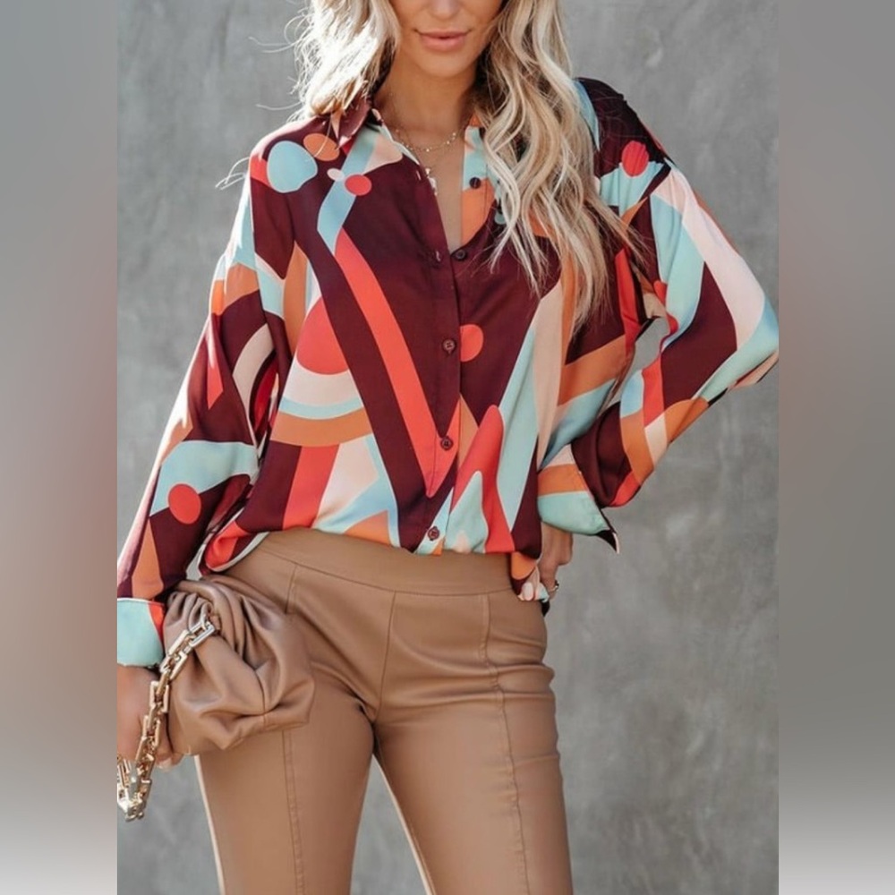 Anthropologie August Sky Boho Geometric Blouse Size Medium